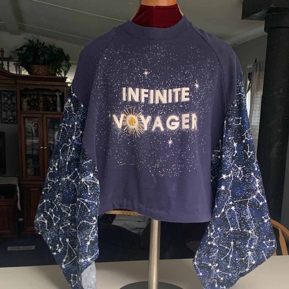 Upcycled “Infinite Voyager” Navy Graphic Sweatshirt